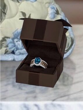 Le Vian Ring w/ London Blue Topaz, Chocolate and Nude Diamonds in Rose Gold